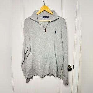 Polo Ralph Lauren Sweater Mens L Gray Quarter Zip Mock Neck Cotton Pony Logo